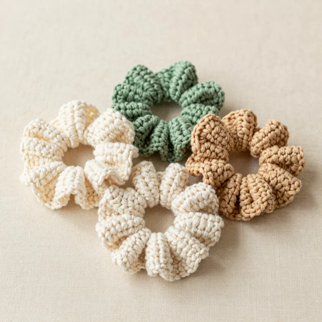 Linen Touch Crochet Scrunchie Trio
